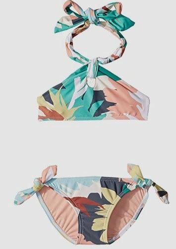 O Neill Girl Green Atlas Bikini Piece Set High Neck Top Bottom Size EBay