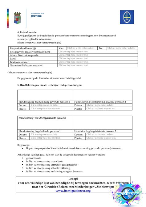 Nederlands Definitieve Toestemmingsformulier Reizen Met Minderjarige