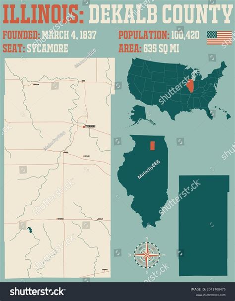 Large Detailed Map Dekalb County Illinois Stock Vector Royalty Free