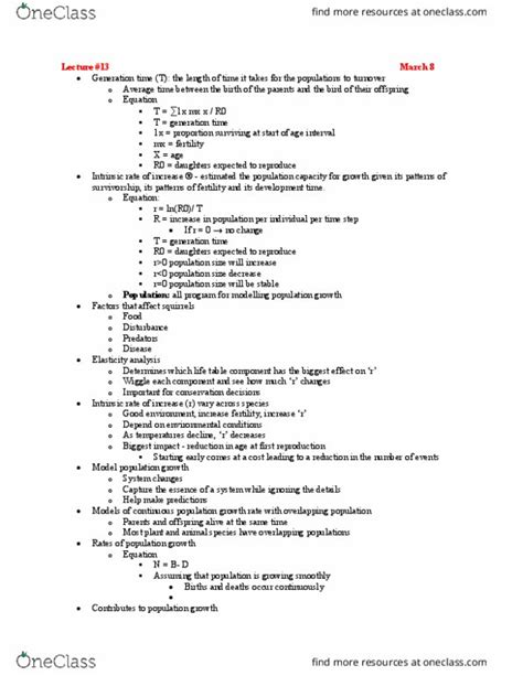 BIOL 2060 Lecture Notes Spring 2018 Lecture 13 Generation Time