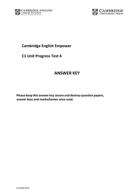 Pdf Cambridge English Empower C1 Unit Progress Test 4 Answer Key