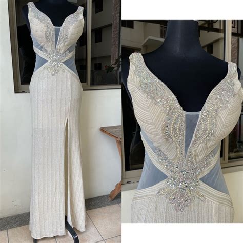 Nude Embellished Evening Long Gown Women S Fashion Dresses Sets Evening Dresses Gowns On