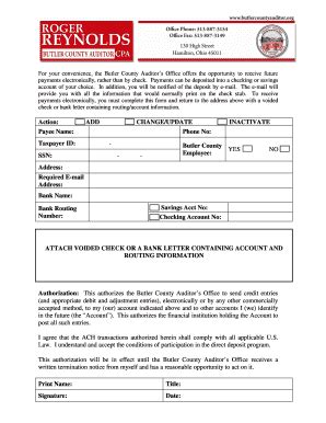 Fillable Online Butlercountyauditor Electronic Fund Transfer Signup