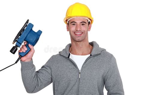 Worker Holding Power Sander Stock Image - Image of protective, paper ...