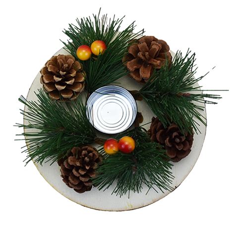 Christmas Candle Holder With Pine Cones Artificial Christmas