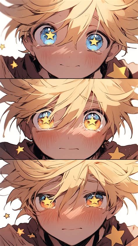 Anime Character With Blonde Hair And Blue Eyes Looking Up At The Stars