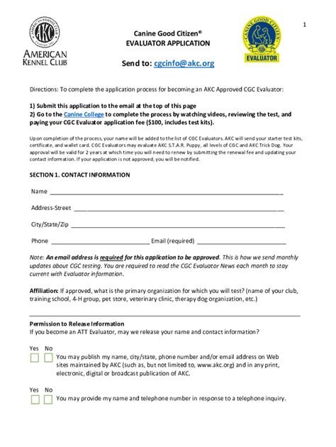 AKC Canine Good Citizen CGC Evaluator Application Fill Out Sign