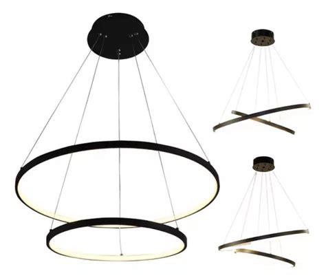 Candelabro LED Negro Moderno Con 2 Anillos Bivolt De Arco MercadoLibre