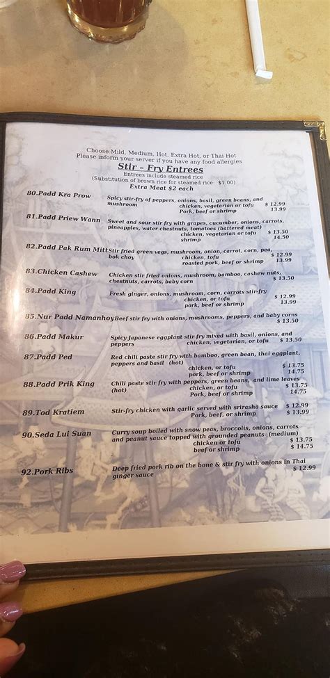 Menu at Thai Spice restaurant, Indianapolis