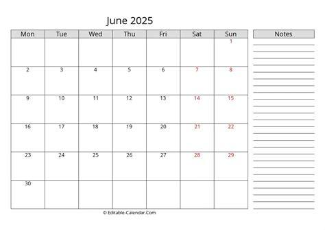 June Calendar Printable Free With Notes App Joice Madelle