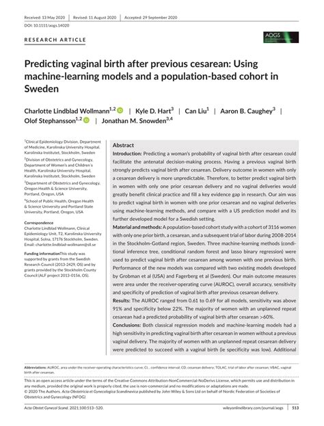 Pdf Predicting Vaginal Birth After Previous Cesarean Using Machine