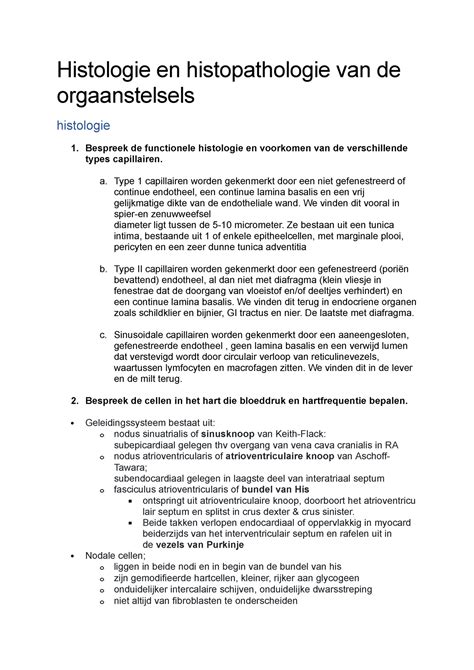 Histologie En Histopathologie Van De Orgaanstelsels Vragen 1 5