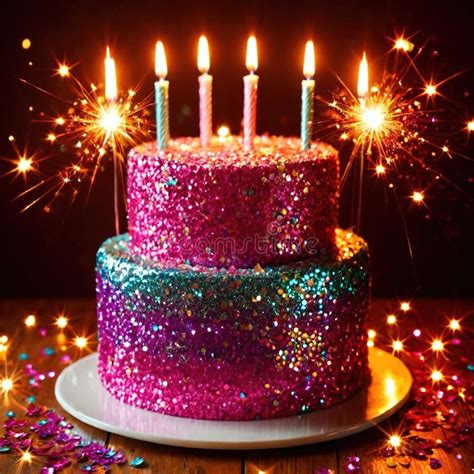 Birthday Cake, Festive Party Sparkling Glitter Effect Stock ...