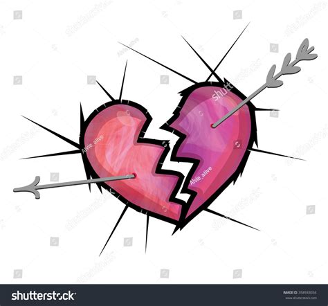 Broken Heart Graphic Illustration Two Part Of Heart Separation With