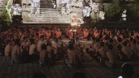 Bali Indonesia Kecak Dance Men Sway While Chanting Stock