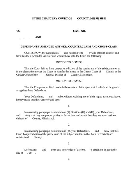 Mississippi Counterclaim Doc Template Pdffiller