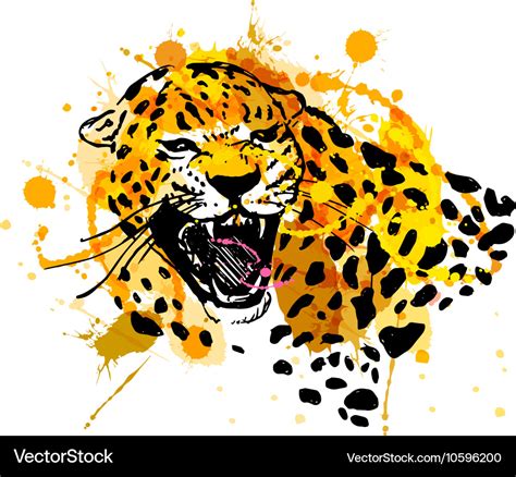 Colored Hand Sketch Head Roaring Jaguar Royalty Free Vector