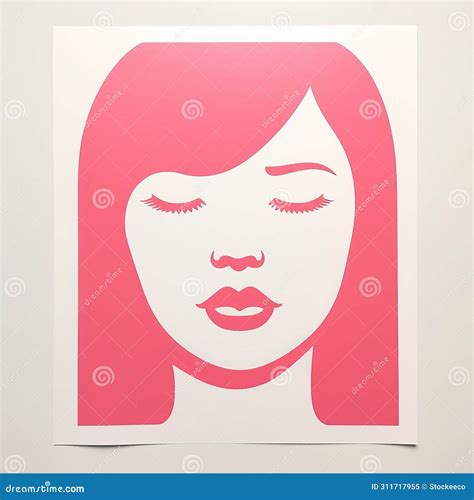 Minimal Screenprint Illustration Of Female Face In Pink Print Stock