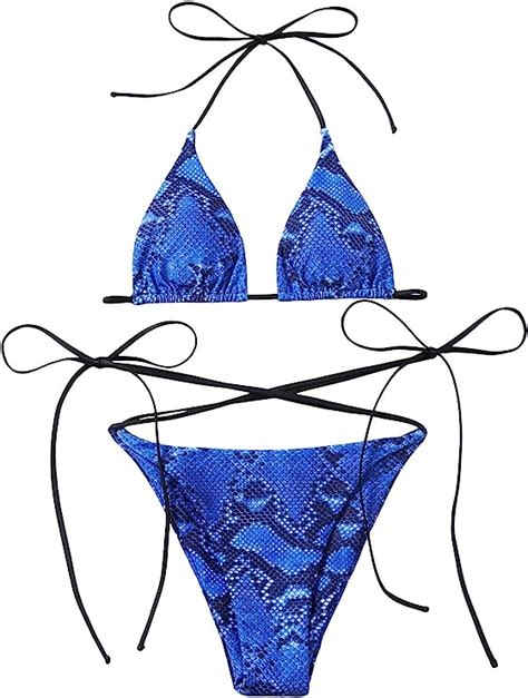 SOLY HUX Women S Snakeskin Print Halter Triangle Top And Tie Side Bikini Piece Swimsuits