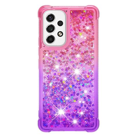 SKALO Samsung A53 5G Kvicksand Glitter Hjärtan TPU skal Rosa L