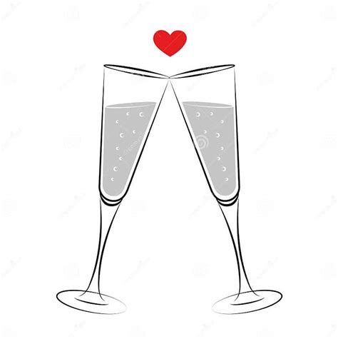 Two Glasses Of Champagne Red Heart Stock Vector Illustration Of