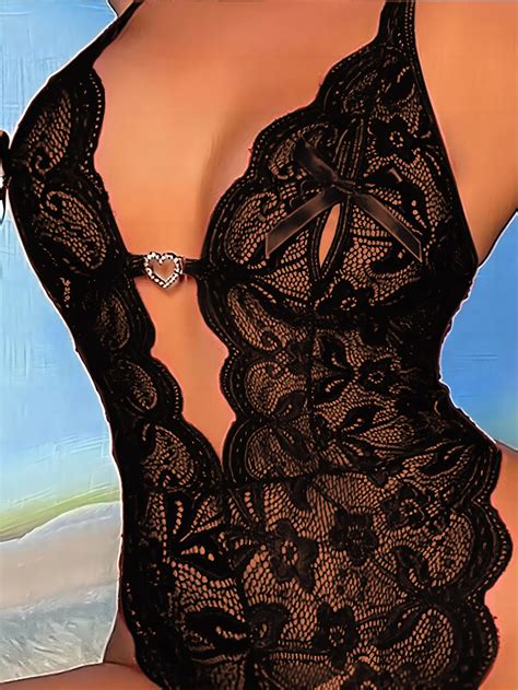 Pc Lace Open Cup Bowknot Detail Sexy Backless Crotchless Bodysuit Lingerie Shein Uk