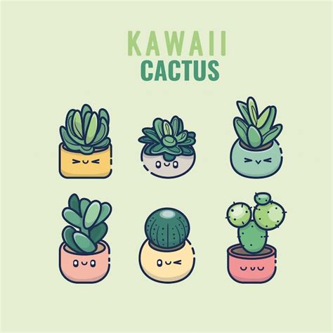 Premium Vector Kawaii Cactus And Succulent Hand Drawn Set In Pots