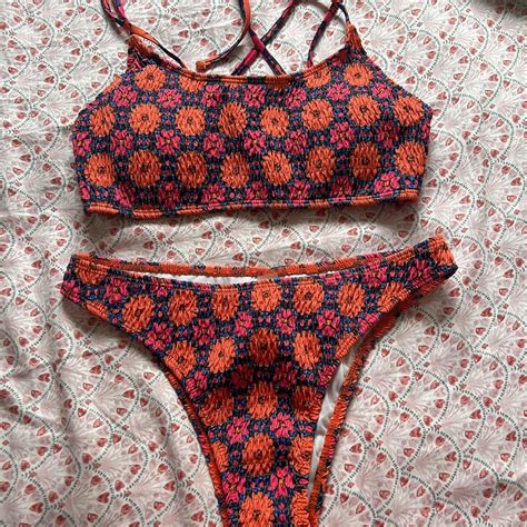 Orange And Blue Bikini Set Beachwear Bikini Depop