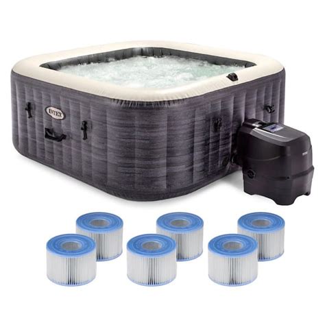 Intex PureSpa Plus 4 Person Inflatable Square Hot Tub Spa And Type S1 Filter Cartridges 6 Pack