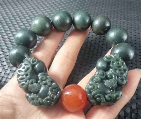 Certified Natural A Hetian Cyan Jade Carved Dragon Pi Xiu Mm Beads