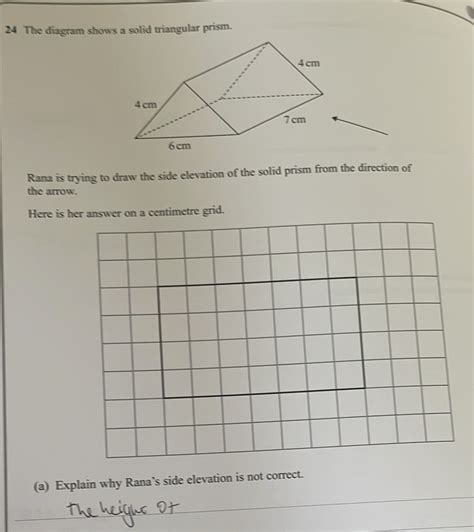 Solved The Diagram Shows A Solid Triangular Prism Rana Is Trying