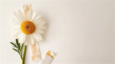 Beautiful Chamomile Flower With Band Aid On White Background Chamomile