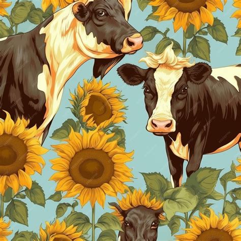 Premium AI Image | There are two cows standing in a field of sunflowers ...