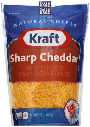 Kraft Finely Shredded, Sharp Cheddar Cheese - 2 ea, Nutrition ...