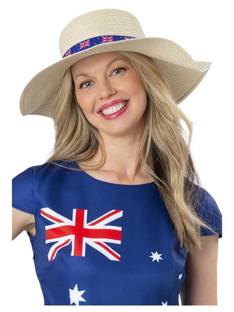 Ladies Australian Flag Straw Sun Hat Au Smiffys Australia