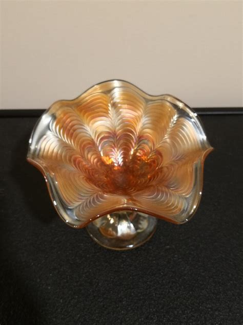 Vintage Marigold Carnival Glass Pedestal Trinket Dish Candy Bowl 780a Etsy