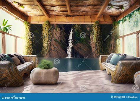 Waterfall living room stock illustration. Illustration of living ...