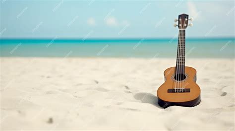 Premium AI Image | A guitar on the beach with the beach in the background