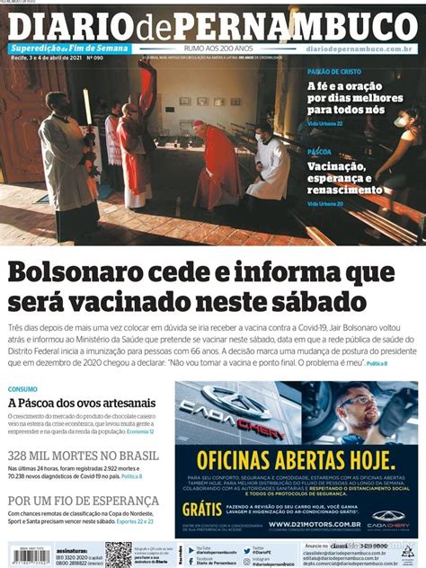 Capa Diario De Pernambuco Edi O S Bado De Abril De