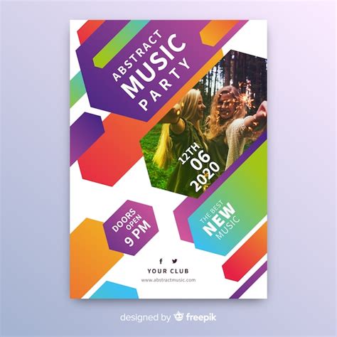 Plantilla póster de música abstracto colorido con foto Vector Gratis