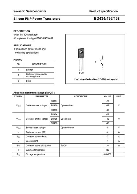 BD438 SavantIC Transistors Hoja de datos Ficha técnica Distribuidor