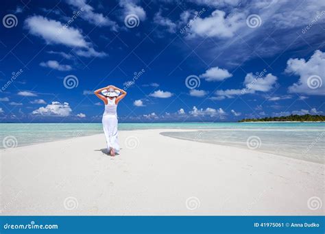 Woman Walks Along Beautiful Seashore Stock Image Image Of Paradise