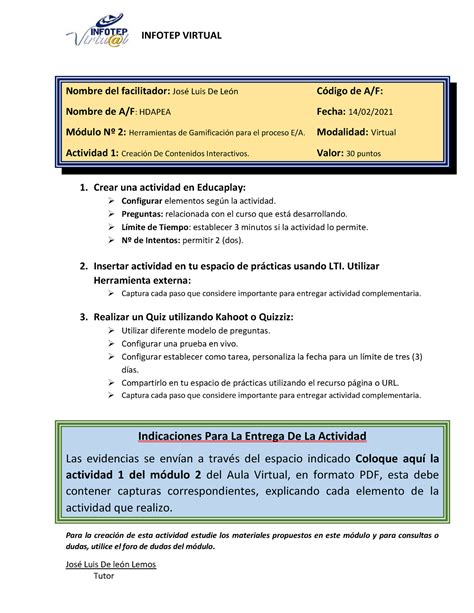 Actividad M Dulo Semana Infotep Virtual Nombre Del Facilitador