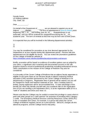 Adjunct Volunteer Faculty Appointment Medicine Uiowa Doc Template