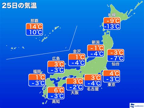 1月25日水 各地の気温変化と最適な服装 ウェザーニュース