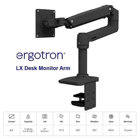 Ergotron Lx Desk Mount Lcd Monitor Arm Matte Black White Polished