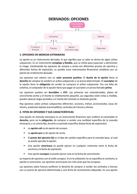 Word Opciones Derivados Opciones 1 Opciones En Moneda Extranjera La Opción Es Un Instrumento