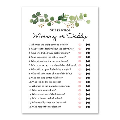 Invitationhouse Greenery Guess Who Mommy Or Daddy Game Mom Or Dad