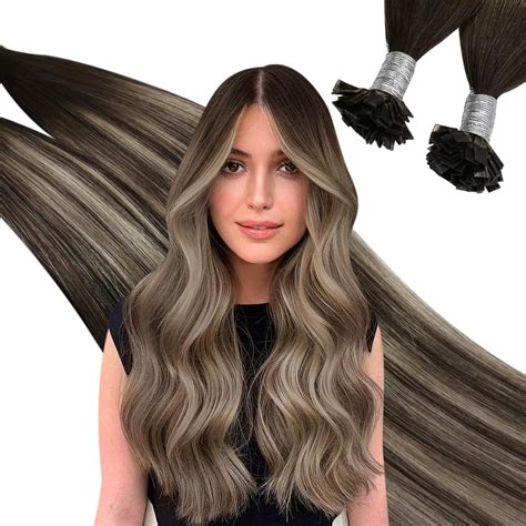 Ugeat Inch G Flat Tip Fusion Human Hair Extensions Ash Blonde Mix