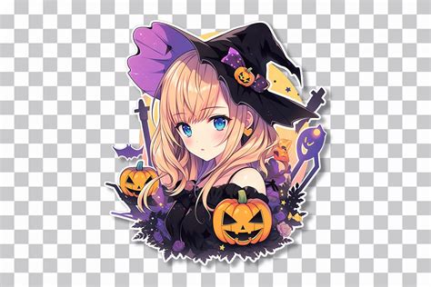 Cute Anime Girl with Pumpkins Halloween Sticker - Free Download